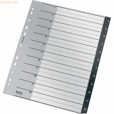 Leitz Plastikregister Recycle 1-12 A4 Maxi PP 12 Blatt schwarz von Leitz