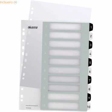 Leitz Plastikregister Wow 1-10 beschriftbar A4 PP 10 Blatt weiß/schwar von Leitz