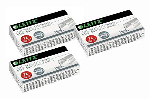 Leitz Power Performance Heftklammern P2 (Nr. 10), Verzinkt, Box mit 1000 Heftklammern (3x, No10) von Leitz