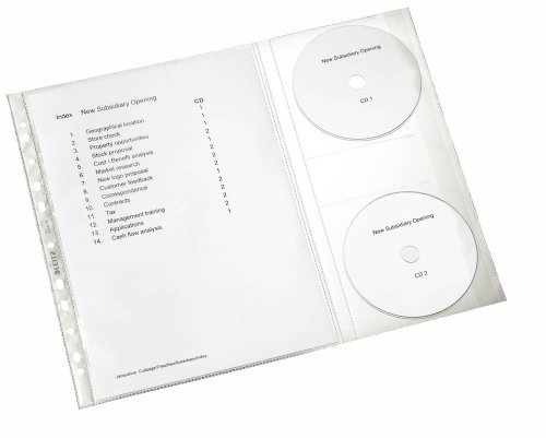 Leitz Prospekthüllen-Set mit je 2 CD-Klappen, 5 Stück, A4 Format, Farblos mit matter Oberfläche, 0,13 mm PP-Folie, Dokumentenecht, 47613003 von Leitz