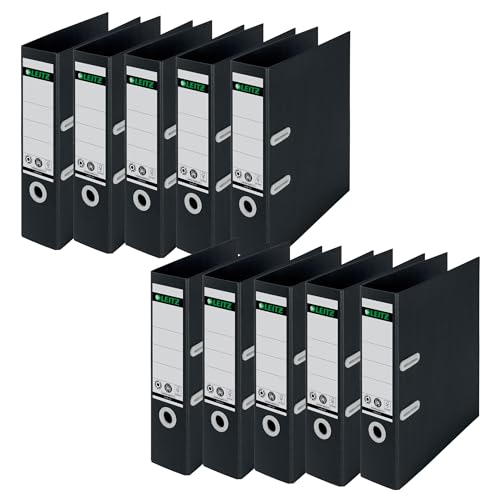 Leitz Qualitäts-Ordner 180°, 10er Pack, A4, 8 cm Rückenbreite, 100 Prozent recyclebar, Umweltfreundlich, Qualitativ hochwertig, Recycle-Serie, Schwarz, 10180095 von Leitz