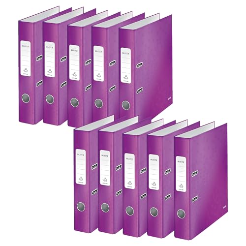 Leitz Qualitäts-Ordner 180°, 10er Pack, A4, schmal, 5,2 cm Rückenbreite, laminierte Graupappe, Violett, WOW Serie, Design kann variieren, 10060062 von Leitz