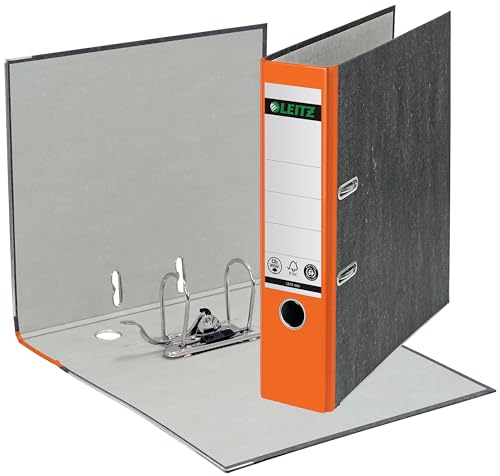 Leitz Qualitäts-Ordner 180°, 20er Pack, A4, klimaneutral, 100% recycelter Karton, 8 cm Rückenbreite, Wolkenmarmor-Papier (Orange) von Leitz