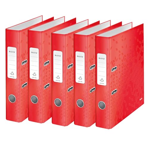 Leitz Qualitäts-Ordner 180°, 5er Pack, roter Aktenordner, A4-Ordner, 50 mm Rückenbreite, 10064026 von Leitz