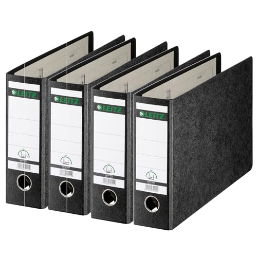 Leitz Qualitäts-Ordner 180° A4 quer, 4er Pack, Schwarz, 80 mm Rücken, A4-Querformat, Einband aus Hartpappe, 10740000 von Leitz