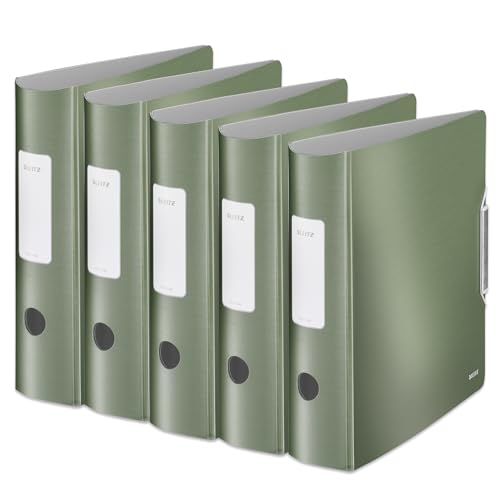 Leitz Qualitäts-Ordner 180° Active Style, 5er Pack, A4, Seladon Grün, Abgerundeter Rücken mit 8,2 cm Rückenbreite, Gummibandverschluss, Leichtes Polyfoam, 11080053 von Leitz