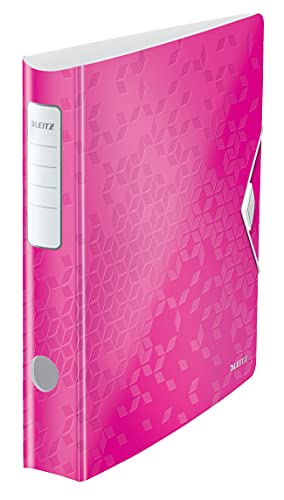 Leitz Qualitäts-Ordner 180° Active WOW, A4, Schmal, Abgerundeter Rücken, 6,5 cm breit, Gummibandverschluss, Leichtes Polyfoam, Plastik-Ordner, WOW Serie, Pink, 11070023 von Leitz