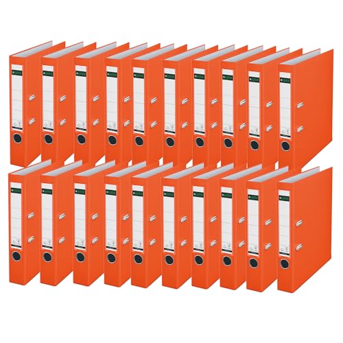 Leitz Qualitäts-Ordner 180° Plastik, 20er Pack, A4, Schmal, Orange, 5,2 cm Rückenbreite, PP-laminierter Einband, 10155045 von Leitz