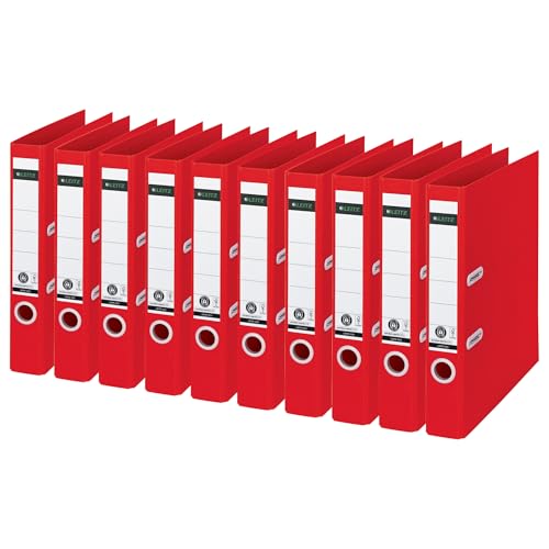 Leitz Recycle Qualitäts-Ordner 180° A4, 10er Pack, 5 cm Rückenbreite, Für 350 Blatt, 100 % recycelbares PP und recycelter Karton, Umweltfreundlich, Recycle Serie, Rot, 10190025 von Leitz