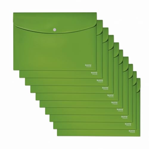 Leitz Recycle Sammelmappe A4, 10er Pack, Für 60 Blatt, Ordner mit Knopfverschluss, 100 % recycelbar, Umweltfreundlich, Recycle Serie, Grün, 46780055 von Leitz