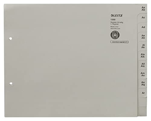 Leitz Register, Trennblätter mit Taben und alphabetischem Aufdruck A-Z für 50 Ordner, Halbe Höhe und Überbreite, Grau, 100% recyceltes Papier, Blauer Engel Siegel, 13500085 Leitz Register, Trennblätter mit Taben und alphabetischem Aufdruck A-Z für 50 Ordner, Halbe Höhe und Überbreite, Grau, 100% recyceltes Papier, Blauer Engel Siegel, 13500085 von Leitz