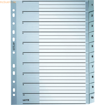 Leitz Register A4 1-10 PP grau mit Deckblatt von Leitz