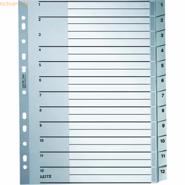 Leitz Register A4 1-12 PP grau mit Deckblatt von Leitz