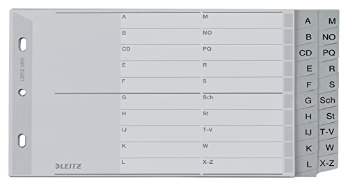 Leitz Register für A5, Deckblatt aus Karton und 2x10 Trennblätter aus Kunststoff, Taben mit alphabetischem Aufdruck A-L und M-Z, Überbreite, Grau, 12670000 von Leitz