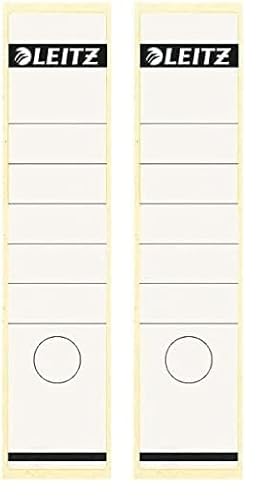 Leitz Rückenschild selbstklebend für Standard- und Hartpappe-Ordner, 80 mm Rückenbreite, Langes und breites Format, 62 x 285 mm, 10 Stück, Papier, weiß, 16401001 (Packung mit 2) von Leitz