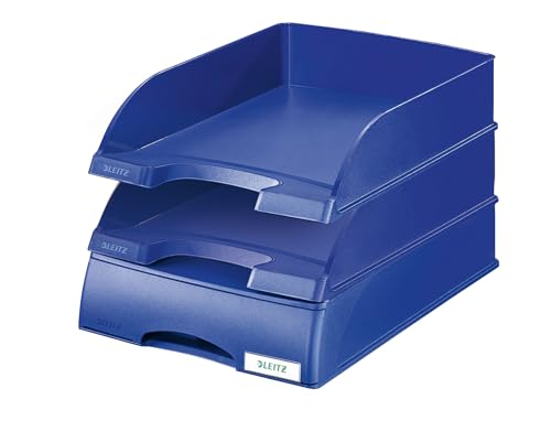 Leitz Set 2x Briefkorb Standard A4 + Briefkorb-Schublade, Briefablage in Premium-Qualität, Stapelbare Ablagefächer als Schreibtisch-Organizer, Kombinierbar mit Plus-Serie, Blau, 52270035 + 52100035 von Leitz