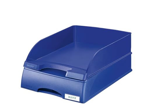 Leitz Set Briefkorb Standard A4 + Briefkorb-Schublade, Briefablage in Premium-Qualität, Stapelbare Ablagefächer als Schreibtisch-Organizer, Kombinierbar mit Plus-Serie, Blau, 52270032 + 52100035 von Leitz