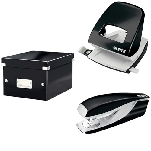 Leitz Set Click & Store Aufbewahrungsbox mit Deckel Klein mit Locher und Heftgerät für 30 Blatt, Box für Unterlagen bis A5 im Büro u. Haushalt, WOW Serie, Schwarz, 60430095 + 50081095 + 55021095 Leitz Set Click & Store Aufbewahrungsbox mit Deckel Klein mit Locher und Heftgerät für 30 Blatt, Box für Unterlagen bis A5 im Büro u. Haushalt, WOW Serie, Schwarz, 60430095 + 50081095 + 55021095 von Leitz