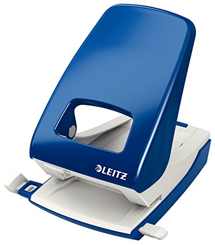 Leitz Starker Büro Locher aus Metall, Für 40 Blatt, Anschlagschiene mit Formatangaben, Ergonomisches Design, blau, 51380035 von Leitz