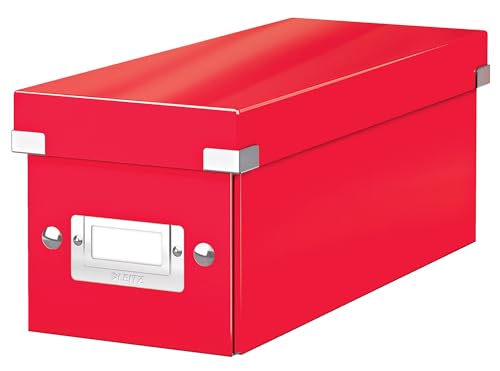 Leitz Click & Store WOW schmale Aufbewahrungsbox mit Deckel, Box zur CD Aufbewahrung, als Geschenkbox oder für Zubehör im Haushalt und Büro, 84% recycelte Premium-Hartpappe, Rot, 60410026 von Leitz