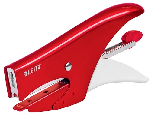 Leitz WOW Heftzange, rote Heftzange, 15 Blatt Kapazität, ergonomisches Metallgehäuse, inkl. 1000 x Nr. 8 Heftklammern, 55472026 von Leitz