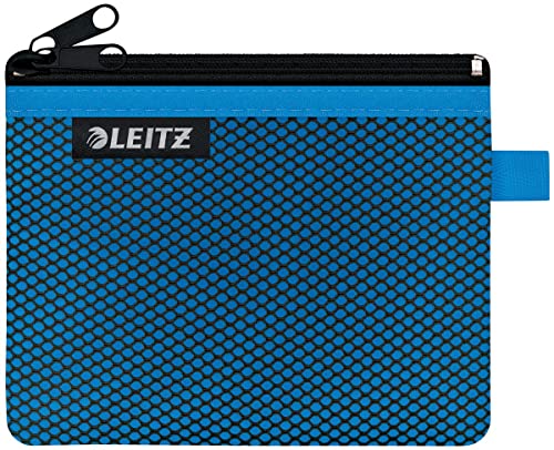 Leitz WOW Mäppchen mit 2 Fächern, Leichtläufiger Reißverschluss, Abwaschbar, Ideales Nylon-Portemonnaie, Größe S, 14 x 10,5 cm, Blau, 40110036 von Leitz