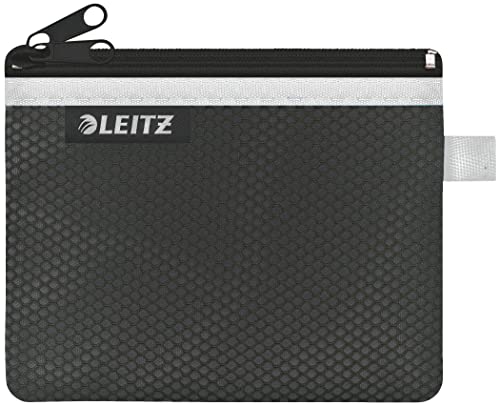 Leitz WOW Mäppchen mit 2 Fächern, Leichtläufiger Reißverschluss, Abwaschbar, Ideales Nylon-Portemonnaie, Größe S, 14 x 10,5 cm, Schwarz, 40110095 von Leitz