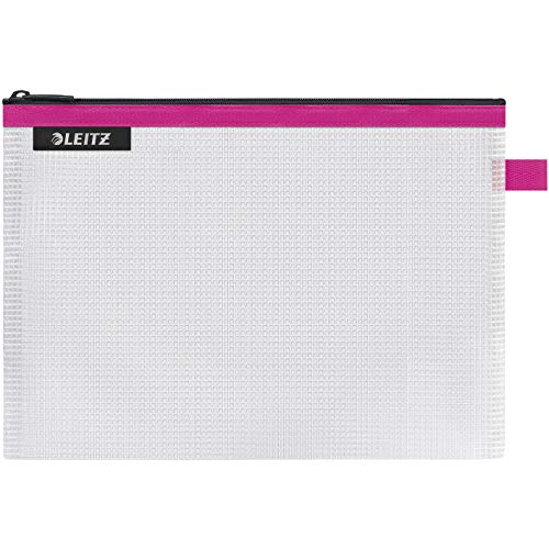 Leitz WOW Reise Zip-Beutel, durchsichtig, Ideal zur Organisation auf Reisen und im Handgepäck, Wasserabweisend, Mittel, 24 x 17 cm, Pink, 40250023 von Leitz