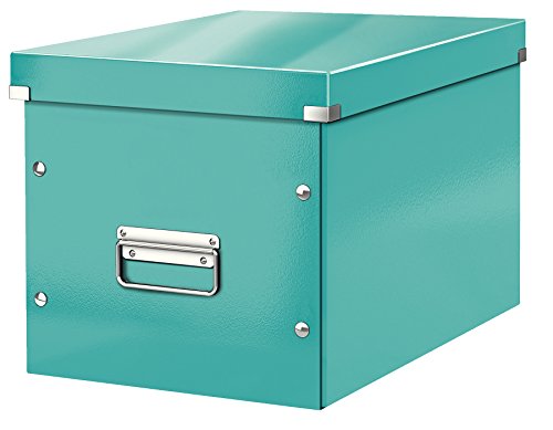 Leitz Click & Store Aufbewahrungsbox mit Deckel Groß, Würfelbox passend für Kallax Regale in Wohnzimmer oder Büro, Box aus 80 % recycelter Premium-Hartpappe, Stabile Metallgriffe, Eisblau, 61080051 von Leitz