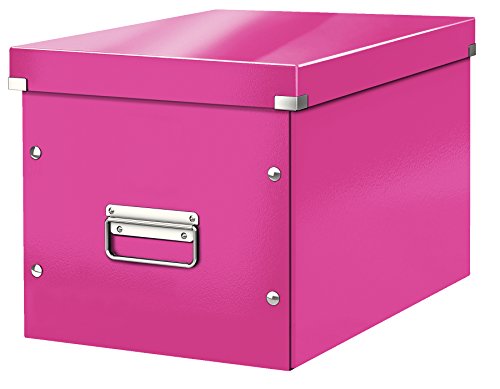 Leitz Click & Store Aufbewahrungsbox mit Deckel Groß, Würfelbox passend für Kallax Regale in Wohnzimmer oder Büro, Box aus 80 % recycelter Premium-Hartpappe, Stabile Metallgriffe, Pink, 61080023 von Leitz