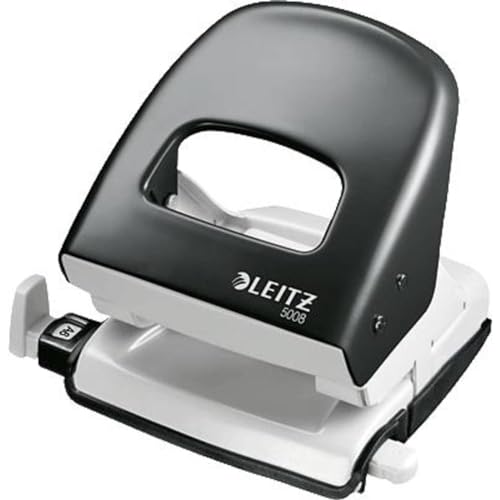 Leitz Büro Locher aus Metall, Für 30 Blatt, Anschlagschiene mit Formatangaben, Die Nummer 1 am Markt, Ergonomisches Design, schwarz, 50080095 von Leitz