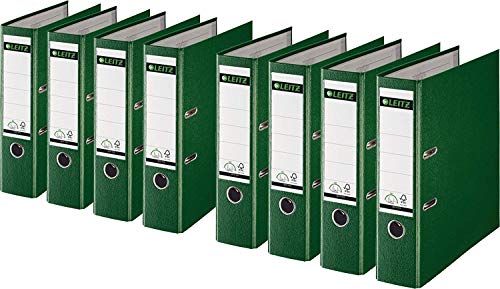 Leitz 1010 Qualitäts-Ordner Kunststoff breit mit patentierter 180º Präzisionsmechanik (8er Pack, 8 cm breit, grün) von Leitz