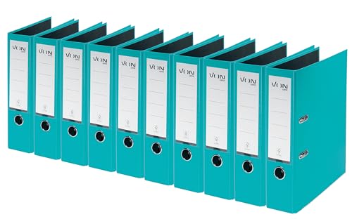 VON Leitz Ordner A4, 10er Pack, Karton mit Kunststoffeinband, 80 mm Rückenbreite, Für 600 Blatt, Blauer Engel & FSC-zertifiziert, Für Schule, Studium & Zuhause, Türkis, 10550052 von Leitz