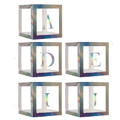 Ballonbox-Dekorationen | 52 Buchstaben (2-Sets von A-Z) für individuelle Namen, Geburtstagsparty, Babyparty, Geschlechtsoffenbarung, dekorative Blöcke (Silber, 5 Boxen und 52 Buchstaben) von Leixi