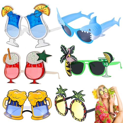 Lelang 6 Paar Luau Party Sonnenbrille, Partybrille Lustige Hawaiianische Brille, Sommerparty Photo Booth Requisiten, Tropische Kostümbevorzugungen, Neuheit Partyzubehör Dekoration von Lelang