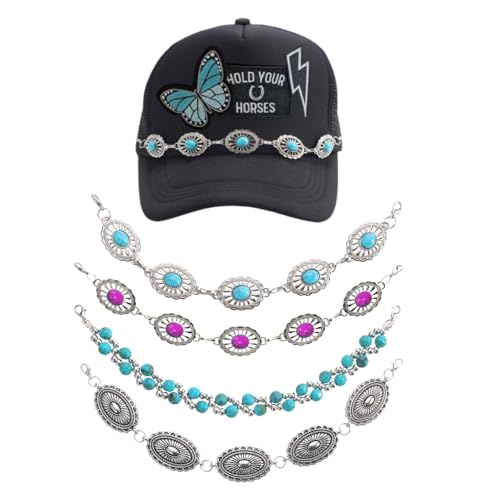 4 Stück Trucket Hut Ketten Western Cowboy DIY Hut Kette Dekoration für Frauen Mann Abnehmbare Ketten Bulk Trucket Hut Charms Baseball Cap Zubehör von Lelecasey