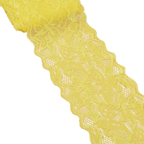 1 Rolle gelber Spitzenbordüre, 8 cm x 9,1 m, elastisches Spitzenband, dekoratives Band für DIY, Basteln, Nähen, Verpacken von Leliafleury