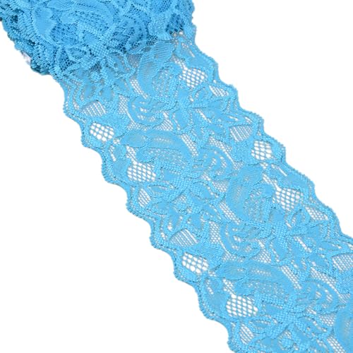 1 Rolle hellblaue Spitzenbordüre, 8 cm x 9,1 m, elastisches Spitzenband, dekoratives Band für DIY, Basteln, Nähen, Verpacken von Leliafleury