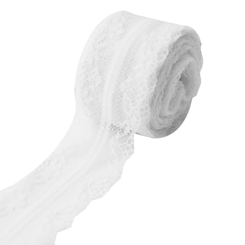 1 Rolle weißes Spitzenband, 4 cm x 9,1 m, Polyester-Spitzenband, Spitzenband, dekoratives Band für DIY, Basteln, Nähen, Verpacken von Leliafleury