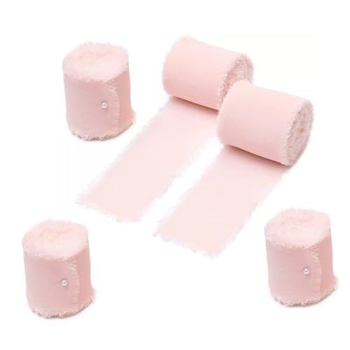 5 Rollen handgefertigtes Fransenband aus Chiffon, 4 cm x 5 m, Chiffon-Seidenband, rosa Chiffonband, Fransenband, Stoffbänder für Bastelarbeiten, Geschenkverpackungen von Leliafleury