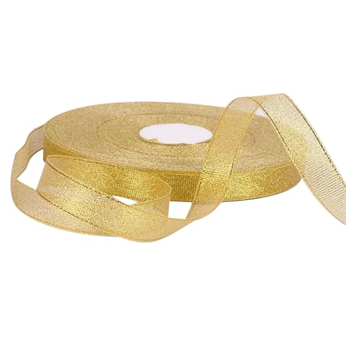 Leliafleury 1 Rolle goldenes Glitzerband, 2 cm x 23 m, metallisches Glitzerband, dekoratives Band für Bastelarbeiten, Geschenkverpackungen von Leliafleury