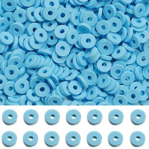 Leliafleury 6 Packungen weiche Tonperlen, 6 mm, runde Tonperlen, flache Polymer-Ton-Perlen für Perlenstickerei, DIY, Handwerk, blau von Leliafleury