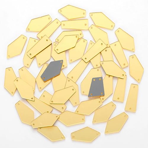 Spiegel-Strasssteine zum Aufnähen, Acryl, unregelmäßige Spiegelstücke, flache Rückseite, Spiegelperlen, DIY, verspiegelte Strasssteine zum Basteln, Abendkleider, Dekoration, Gold, 50 Stück von Leliafleury