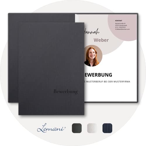 5 Stück 2-teilige Bewerbungsmappen Lemani® IMPULS 'dark grey' mit 1 Klemmschiene - Premium-Qualität mit feiner Tweed-Struktur, unverwechselbarer Haptik und hochwertiger Prägung 'Bewerbung' von Lemani