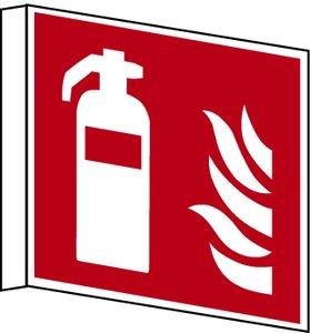 LEMAX® Brandschutzzeichen, Feuerlöscher F001, Fahnenschild DIN EN ISO 7010 Kunststoff langnachleuchtend rot/weiß 200x200mm von LEMAX