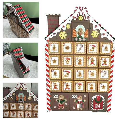 Adventskalender Aus Holz Zum Befüllen, 24 Tage Weihnachts Countdown Adventskalender Mit LED Lichtern, Hölzerner Countdown Kalender In Form Eines Lebkuchenmännchens Für Weihnachtsdekoration von Lembeauty