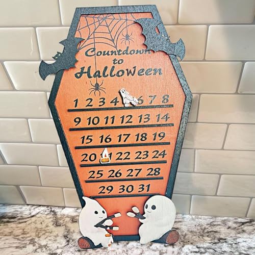 Halloween-Adventskalender 2024 | Sargförmiger Halloween-Countdown-Kalender Aus Holz Mit Abnehmbarem Block | 31 Tage Countdown Bis Halloween Tischkalender Ornament Dekoration Zubehör von Lembeauty