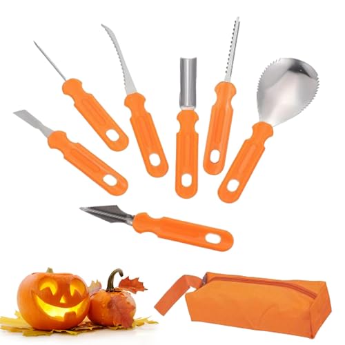 Lembeauty Schnitzset, schnitzwerkzeuge,7-teiliges Halloween-Werkzeugset - Jack-O-Lanterns-schnitzzubehör aus Edelstahl, schabwerkzeuge zum Schnitzen von Lembeauty