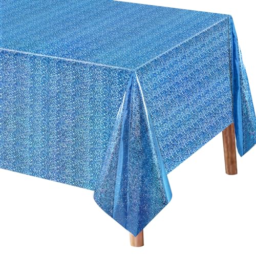 Lemicin Glitzer Tischdecke Blau Party - 137 x 274 cm Blau Glitzer Tischtuch Plastik Tischdecke Dekorationen für Kindergeburtstag Meerjungfrauenparty Jubiläum Feier von Lemicin