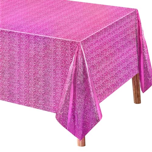 Lemicin Glitzer Tischdecke Rosa Party - 137 x 274 cm Rose Glitzer Tischtuch Plastik Tischdecke Dekorationen für Mädchen Frauen Einhorn Geburtstag Einschulung Schulkind Jubiläum Feier von Lemicin